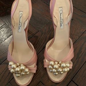 Oscar de la Renta pink heels with pearls